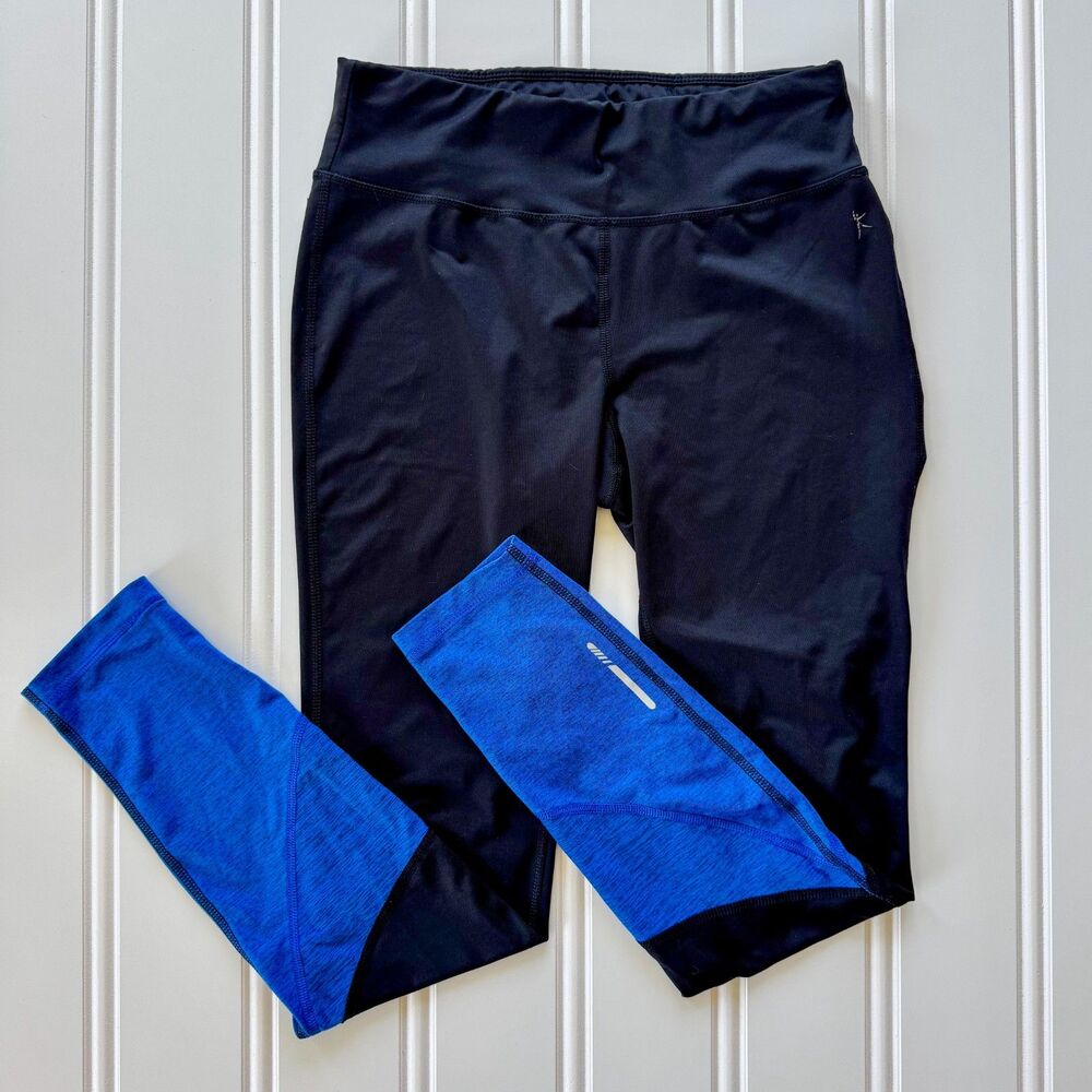 Danskin Black & Blue Colorblock Athletic Workout Fitted Leggings